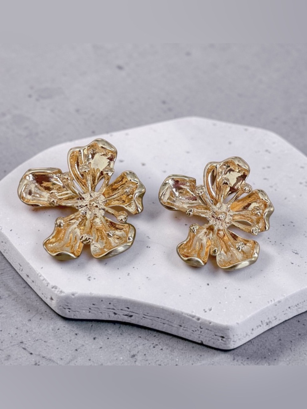 Gold Floral Petal Statement Earrings